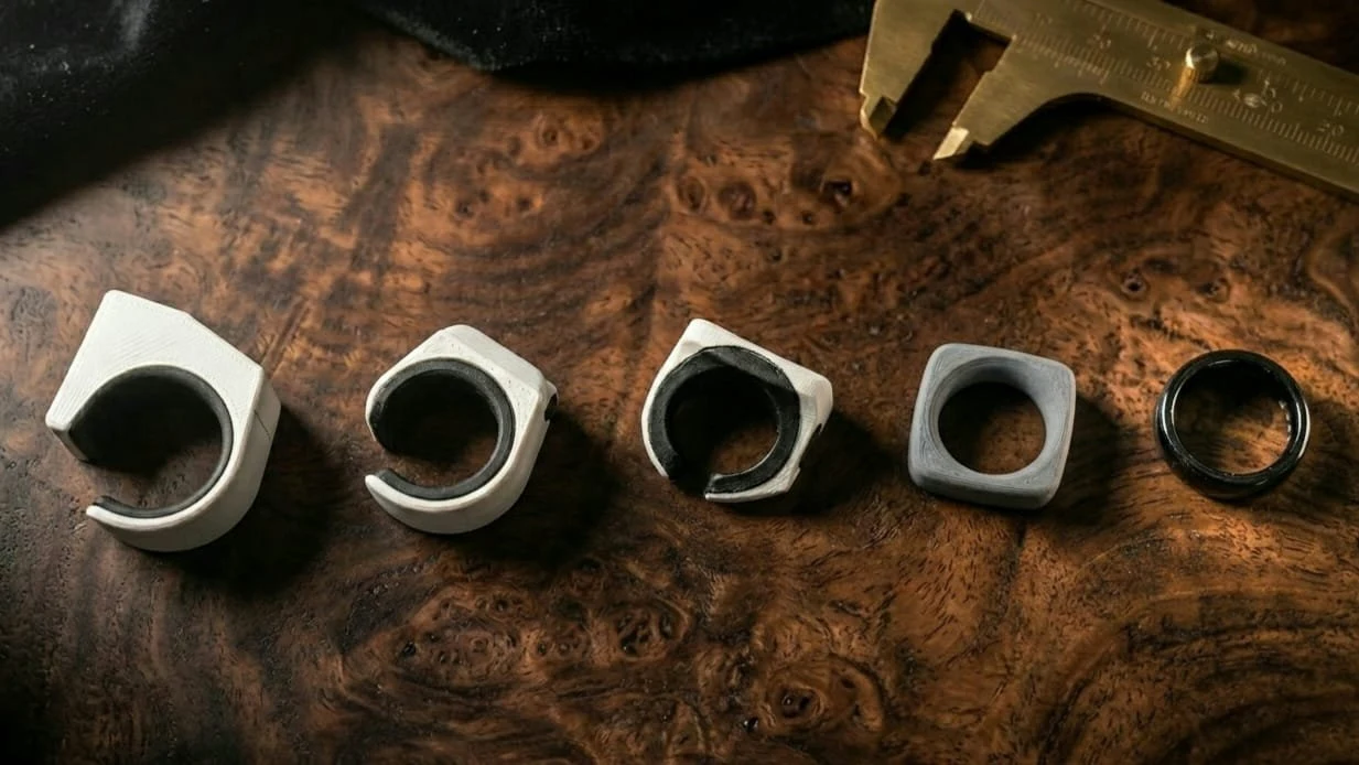3D-printed prototype iterations of the Murmur ring